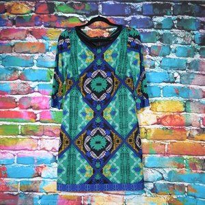 Laundry Blue & Green Half Sleeve Floral Print Dress  Size 8P